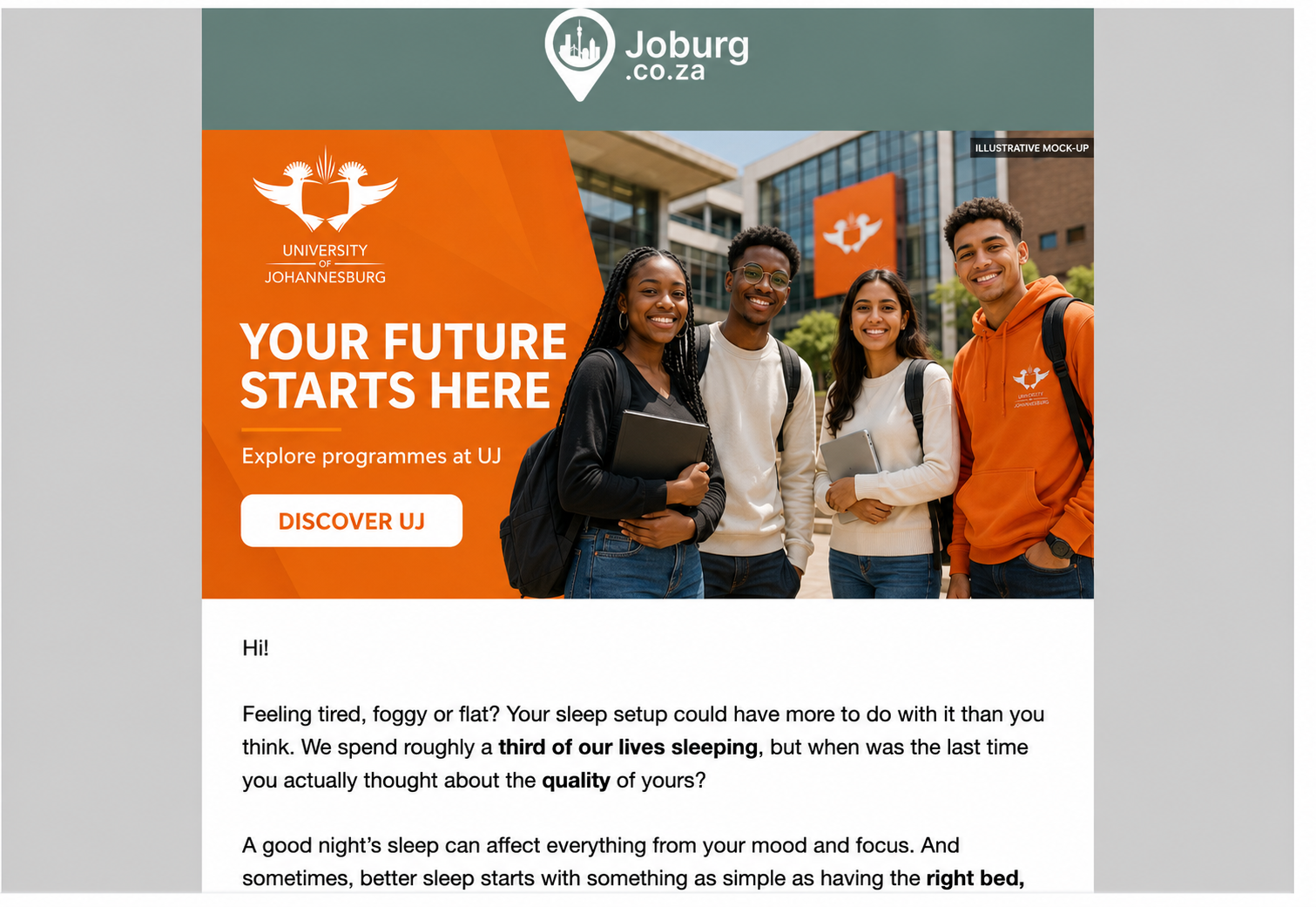 Illustrative UJ banner in a Joburg.co.za newsletter